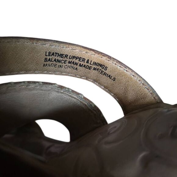 Born Women's Size 7 Brown Studded 3 Strap Patterned Espadrille Heeled Wedges - Picture 4 of 6